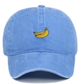 Vintage blue washed cotton baseball cap with high-quality yellow banana embroidery - Light Blue