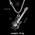 Silver guitar necklace in stainless steel with detailed dimensions and 70cm chain - Guitar No.49 + 70cm Steel Chain