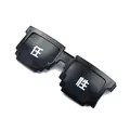 Close-up of black pixel-style Thug Life sunglasses with white Renxing character print - Capricious Style