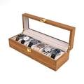 Boîte à montres artisanale en bois naturel à 6 emplacements avec fenêtre d'affichage - Boîte À Montres 6 Emplacements Grain De Frêne-Intérieur Beige