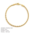 3mm wide 14k gold-plated stainless steel rope chain bracelet for women length 16.5cm - Gold Color (3MM-16.5CM)