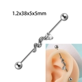 Silver industrial piercing bar with a snake design and clear crystal stone 1.2x38x5mm - Steel Color - Zirconia Snake