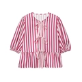 Gestreiftes Damen-Oberteil in Pink und Weiß mit Bindeschleife und Puffärmeln - S / Gestreiftes Oberteil
