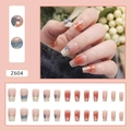 Pink blush press-on nails with blue bows and white heart details, 24 pieces set - Z604 Fresh Blue Bow Star Style