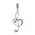 Silver treble clef heart pendant with colorful zircon stones for DIY jewelry - Musical Note Heart