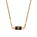 Gold star tarot necklace with black enamel pendant and red yellow green rope cord - Star