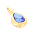 Golden teardrop pendant featuring a pear-cut blue crystal gemstone in polished steel - Gold Royal Blue Water Drop (KP100777-K)