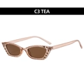Fashion cat eye sunglasses with rhinestones and tea brown frames for women - Champagne Frame / Tea Lens