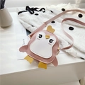 Pink penguin cartoon crossbody bag for kids with cute embroidery and metal zipper strap - Pink