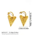 Textured gold heart-shaped earrings with dimension 1.30in height and 0.94in width - Gold Hammered V-Shape Heart (BYED240616-1)