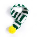Green and white striped knit pet scarf with a bright yellow pom-pom detail - White and Green Striped Knitted Scarf