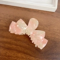 Pink and white marble texture acetate butterfly hair claw clip for women - 11cm / Light Pink