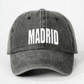 Vintage gewaschene anthrazitfarbene Baumwoll-Baseballkappe mit weißem MADRID-Schriftzug - Verstellbar / Schwarz