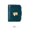 Portafoglio corto RFID da donna in pelle blu pavone con elegante chiusura in metallo dorato - Verde petrolio