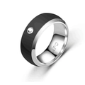 Close-up of NFC smart titanium steel ring with dual-tone black and silver finish. - Size 7 / Black