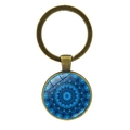 Bronze keychain with blue flower of life mandala glass cabochon pendant charm - Style 5 / Antique Bronze