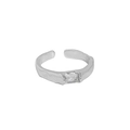 Anello aperto minimalista in argento S925 con zircone rettangolare trasparente - Taglia 13 / Regolabile / Oro Bianco