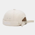 Detail of New York embroidery on off-white canvas docker hat with metal strap back - Adjustable / Beige