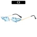 Frameless blue flame sunglasses with rhinestones and gold metal frame Y2K style C3 - Light Blue