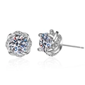 S925 sterling silver stud earrings with round moissanite in a floral halo setting - Pinwheel Stud Earrings (ED49)