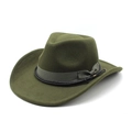 Olive green wool felt western cowboy hat with decorative band and wide brim for women - M (56-58cm) / Army Green