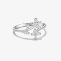 Anello regolabile in argento 925 con fiori, pietre di luna blu e zirconi lucidi - Aperto Regolabile / Platino