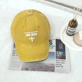 Yellow cotton baseball cap with white God Wins typography and cross print detail - One Size / Yellow