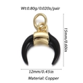 Macro view of gold-plated crescent charm with measurements 15mm by 12mm and copper material - Black Gold Horn Crescent (YSN030-13)