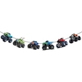 Monster truck themed birthday party banner featuring colorful racing truck cutouts - Pattern Banner