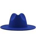 Classic royal blue wool felt fedora hat with wide flat brim and structured crown - M (56-58cm) / Blue