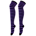 Over-the-knee socks featuring purple and black horizontal stripes in a soft cotton blend - Blue-Purple & Black Thin Stripes