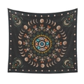 Detail of bohemian moon phase tapestry with floral mandala pattern on dark fabric - Folk Style Colorful Floral(ZJ1201-4) / 73X95CM (Cross-border Brushed Style)