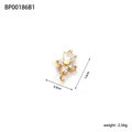 Ciondolo a fiore in acciaio inossidabile dorato con zirconi, lunghezza 1,6cm - BP00186B1-Oro Bianco Quadrifoglio