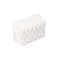 White plush checkerboard cosmetic bag with elegant diamond texture and silver zipper detail - White Pillow Bag
