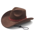 Classic dark brown suede cowboy hat with woven band and adjustable chin strap - M (56-58cm) / Brown