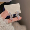 Long tassel earrings with white pearls and sparkling cubic zirconia in silver finish - A506 Silver Pearl Zircon Tassel Drop