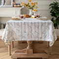 French style linen rectangle tablecloth with grey-blue leaf patterns and stripe textures - Olive Leaf Grey