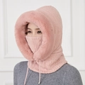Pink winter thermal trapper hat with fleece lining and integrated face mask for women - Pink