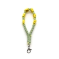 Handmade woven flower keychain lanyard in vibrant yellow and light green cotton - Wristband Style / Silver Keychain / Yellow