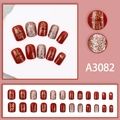 Short red press-on nails with festive gold glitter and Chinese wealth characters - Red Gold Glitter Character Style (A3082)
