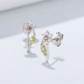 Pendientes de flor en plata de ley S925 con circonitas naranjas y verdes vibrantes - Plata 925 / Blanco