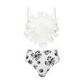 Costume da bagno due pezzi bianco con fiore 3D e slip a vita alta con stampa floreale - S / Bikini 2 Pezzi Bianco