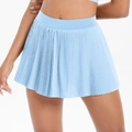 Detailed view of light blue pleated tennis skirt fabric with breathable cloud-like texture - S / Sky Blue