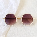 Retro-Kinder-Sonnenbrille mit cremeweißem Rundrahmen und braunen Verlaufsgläsern - Weiß