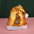 Festive gold Christmas hat with white snowflake patterns and plush trim decoration - Gold Metallic Fabric Snowflake Hat