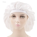 Extra large white satin sleep bonnet with wide elastic band for hair protection - White