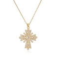 18K vergoldete Kreuz-Halskette mit Zirkonia-Mikropflaster auf weißem Hintergrund - Vintage Kreuz-Stil (CN001979CX)