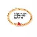 Bracciale a catena cubana dorata con ciondolo a cuore in zircone rosso e chiusura a moschettone - Oro + Cuore Zircone Rosso