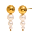 Ohrstecker aus 18K vergoldetem Edelstahl mit drei abgestuften weißen Perlen - Duo-Perlenohrstecker - Gold