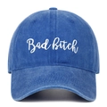Classic navy blue washed denim baseball cap with white Bad Bitch embroidery - Dark Blue